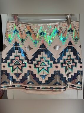 Express Sequin Ikat Mini Skirt Multicolor Size M